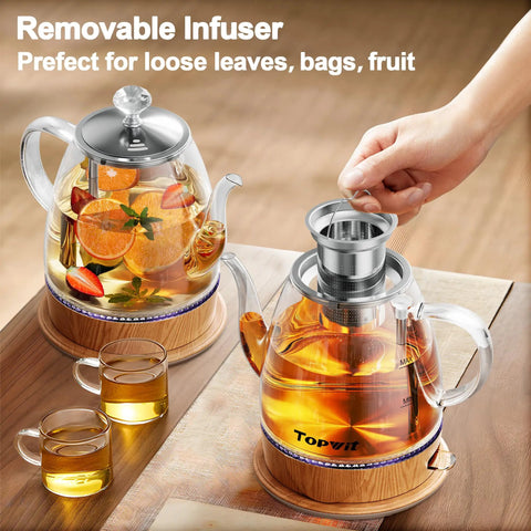 Glass Electric Kettle With Removable Stainless Steel Infuser 1 Liter Dual Purpose For Tea Coffee And Hot Water Auto Shut Off Boil Dry Protection BPA Free Easy Pour Design