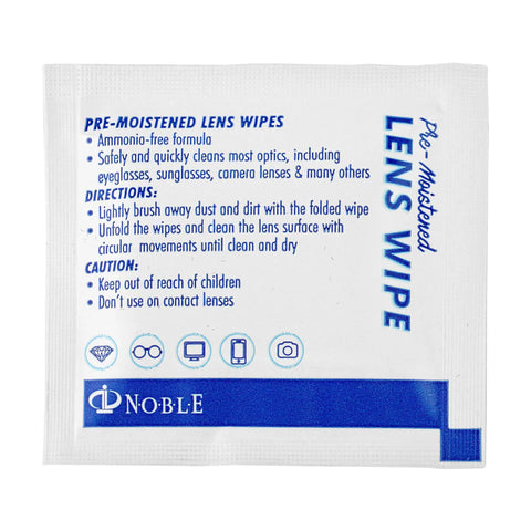Individually wrapped pre-moistened lens wipe for cleaning glasses, phones, camera lenses, and screens, 30 wipes.