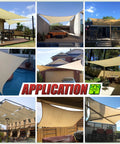 Beige 14 By 18 Foot Shade Sail Rectangle Canopy With UPF50 UV Block Water Permeable Heavy Duty Outdoor Awning installed in various settings