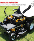 Ultimate Drop In Engine Intake Manifold Kit bolts right on to mower, black rubber intake pipe with clamps for airflow upgrades.