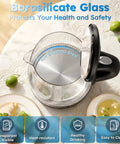 Clear Glass Electric Kettle 2L Fast Boil With Auto Shut Off Boil Dry Protection BPA Free Stainless Steel Lid And Base