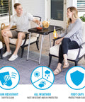 Stacking Compact Folding Table 30 By 20 Inches For Indoor And Outdoor Use Portable Black And Silver Folding Table with two people seated.