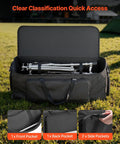 Rock Solid Drum Hardware Rolling Bag With Smooth Gliding Wheels And Extra Thick Padding For Snare Cymbal Stands And Kick Drum Pedals showing interior space with pockets.