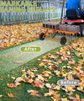 40 Inch Orange Tow Behind Dethatcher With 24 Spring Steel Tines clearing leaves from large lawn