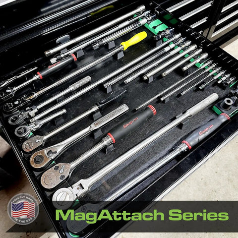 MagAttach Ratchet Organizer Kit 3 Piece Tool Tray Set Blue and Black for Drawer Organization Keeps Tools From Slipping, Easy Access