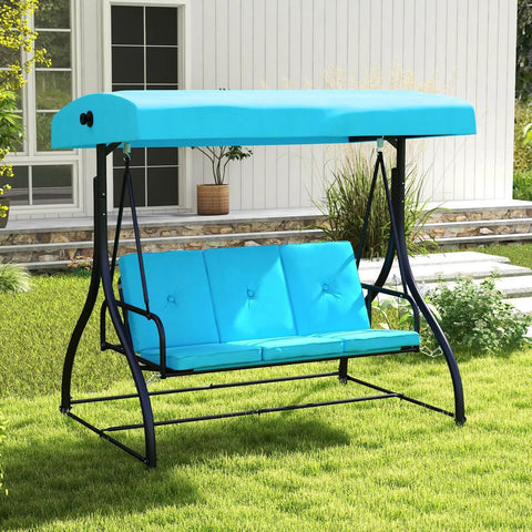Three Seat Outdoor Porch Swing 2 In 1 Swing Glider With Adjustable Canopy Weatherproof Fabric Removable Cushions in garden