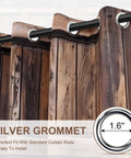 Real Deal Rustic Barn Door Blackout Curtains Featuring Vintage Wood Grain Art Heavy Duty Thermal Insulation Slick Grommet Drapes For Effortless Home Refresh Two Panel Bundle showing silver grommets.