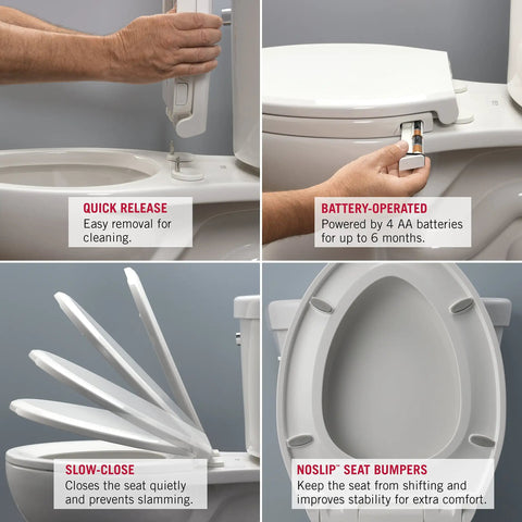 Elongated Nightlight Toilet Seat With Soft Close And Quick Release, Battery Powered Night Light For Bathrooms, Uses Four AA Batteries