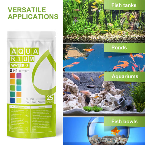8 In 1 Aquarium Water Test Strips Checks Ph Ammonia Nitrite Chlorine Hardness And Alkalinity In Seconds With 25 Fast Sheets displayed with fish tanks, ponds, aquariums, and fish bowls.