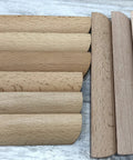 Unfinished Beech Wood Furniture Pulls Set Of 10 Paintable Wooden Cupboard And Drawer Handles on a wooden surface