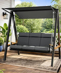 Three To Four Seat Porch Swing With Stand For Backyard Lounging, 990 Lbs Heavy Duty Outdoor Swing, adjustable canopy shown