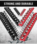 Six Piece Magnetic Socket Organizer Set For Metric And SAE Drives showcasing 143 sockets in red and black magnetic trays, heavy duty ABS.