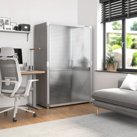Lockable Solid Steel Storage Cabinet With Adjustable Shelves For Garage Warehouse Office And Classroom 48 W X 24 D X 72 H Built Tough For Everyday Use With Stainless Doors installed in an office