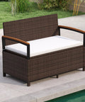 Wicker Outdoor Storage Bench With Hidden 46 Gallon Gas Strut Lift Up Storage, Rattan Deck Box With Protective Liner
