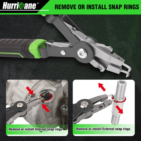 Pro Grade 8 Inch Quick Turn Snap Ring Pliers With Interchangeable Tips for Internal and External Rings removal and installation.