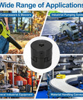 Heavy Duty L090 Flexible L Jaw Coupling Built Tough Swap Adapter For Log Splitters And Hydraulic Pumps 1/2 Inch To 7/8 Inch Bore shown with various applications.