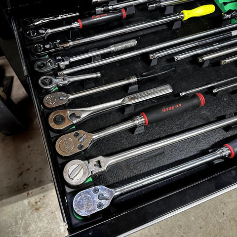 MagAttach Ratchet Organizer Kit 3 Piece Tool Tray Set Blue and Black for Drawer Organization Keeps Tools From Slipping