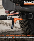 Beefed-Up Synthetic Soft Shackle And Recovery Ring Kit Two-Piece 1/2in By 22in Shackles on 4x4 truck for off-road recovery