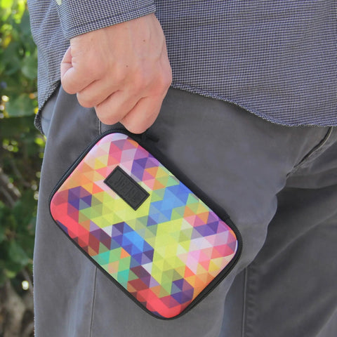 Person holding Hard Shell Thermal Camera Case With Waterproof Exterior And Soft Lined Interior For Scratch Protection Fits FLIR C5 C3 X Seek Reveal XR And Other Infrared Cameras With Wrist Strap And Interior Elastic Straps.