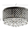 Three Light LED Flush Mount Ceiling Light With Dimmable Metal Trellis And Crystal Drops Modern Glam Chandelier for living room