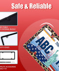 Leopard Print License Plate Frame Stainless Steel Dope Car Holder With Screws For Men And Women Cheetah Pattern details shown