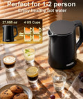Compact 0.8L Travel Electric Kettle With Double Wall 304 Stainless Steel Auto Shut Off Portable Kettle displayed on a table.