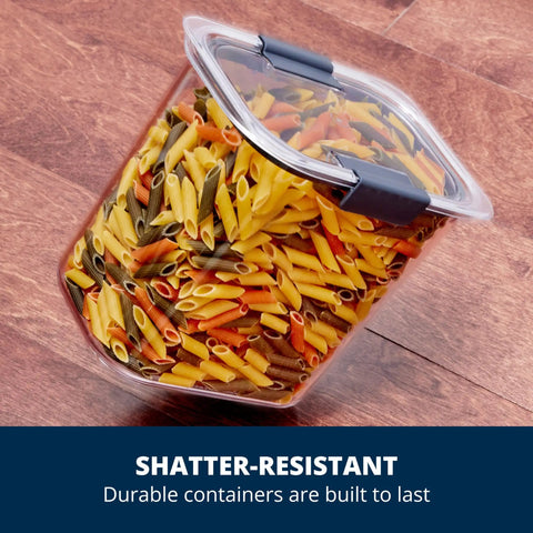 Straight Up 12 Cup Airtight Food Storage Container With Secure Snap Lid For Pantry Organization And Kitchen Cabinets Absolutely Leak Proof And Stackable Shape Keeps Dry Goods Fresh Way Longer Every Single Day filled with colorful pasta.
