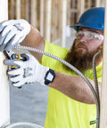 Worker wearing Ghost Series Cut Protection Level 2 Work Gloves For Industrial Use, Large, Multi Color, handling wiring.