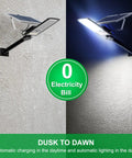 Solar Street Light Outdoor 15000 Lumen Flood Light IP67 Waterproof with remote mounted on wall, daytime and nighttime views