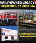 Family-owned business photos and Chenango Supply building, Binghamton, NY, showcasing legacy since 1962.