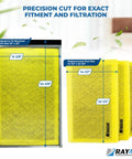 Replacement Filter Pads For MicroPower Guard Air Cleaner 16x25 Three Pack Premium With Fiberglass Media And Activated Carbon Center Fits 16x25 Refills Easy Install Yellow with dimensions.