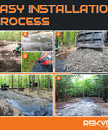 Installation process of Heavy Duty Woven Geotextile Ground Stabilizer with gravel base in a forested driveway.