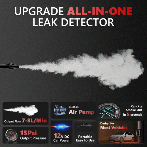 Heavy Duty Automotive Smoke Machine Leak Detector With Built In Air Pump showing smoke output, designed for efficient leak tracking.