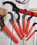 Nine Piece Adjustable Coilover Wrench Set For Suspension And Shock Adjustments With Six Sizes And Easy Grip Rubber Handles