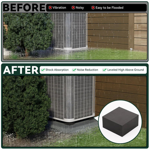 Badass Heavy Duty Rubber Anti Vibration Pads Square Isolation Mats For Central Air Conditioner Outdoor Units HVAC Systems And Air Compressors To Smooth Out Shaky Rides And Lift Gear Clear Pack Of Four Black before and after installation