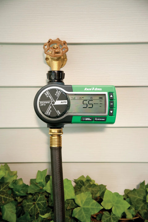 Outdoor faucet with hose-end timer for DIY Self Install In Ground Automatic Sprinkler System Kit For Medium Lawn No Sweat Auto Watering