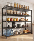 Flex Your Storage Space With This Badass Heavy Duty 5 Tier Metal Wire Shelving Rack Featuring No Wobble Steel Grid Construction And Ultra Tough Powder Coating That Handles A Whopping 3250 Lbs Easily For Any Home Or Warehouse Setup, showcasing pantry items and appliances.