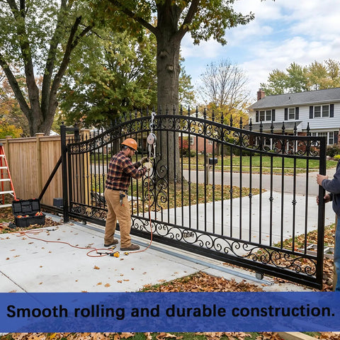 Installation of Heavy Duty Top Tier 6Ft V Track Rail Galvanized Steel Sliding Driveway Gate Hardware Rust Resistant Guide for Rolling Doors.