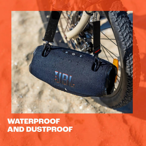 Xtreme 4 Portable Bluetooth Speaker Delivers Beast Mode Sound With Deep Bass, IP67 Waterproof Durability, mounted on bike