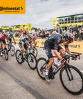 Cyclists racing in a group during a competition with Continental branding, showcasing Race Ready 28 Inch Inner Tubes 700x20-25c With 42mm Presta