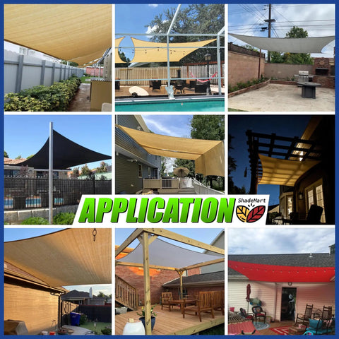 10x20 Grey Sun Shade Sail UPF50 Rectangle Canopy Fabric Water And Air Permeable UV Resistant installed in various outdoor settings