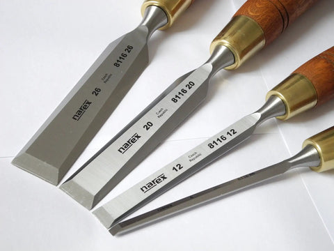 Solid 4-Piece Woodworking Chisel Set With Hornbeam Handles, 6, 12, 20, 26 mm, Chrome Manganese Steel RC59 For Smooth Carving