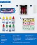 K-1004 DPD 6-In-1 Pool Test Kit Checks Free Chlorine Total Bromine pH And Acid Demand Fast Results In Tote contents displayed.