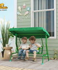 Kids Patio Swing 2-Seater Outdoor Swing Chair With Adjustable Canopy And Safety Belt Lion Pattern Hanging Swing Bench Yellow