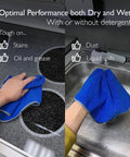 Blue microfiber cleaning cloths, 16x16 inches, reusable, used on stove top and kitchen sink