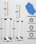 Two Pack Stainless Steel Grill Basket with Removable Beech Wood Handle for Vegetables Shrimp and Fish Portable Camping BBQ Grilling Net Easy Clean Dishwasher Safe Perfect Gift For Dad And Grill Masters, dimensions shown.