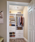 Closet with Motion Activated LED Ceiling Lampholder 8.7W 120VAC 9864-LED White Hands-Free Indoor Sensor Light installed.