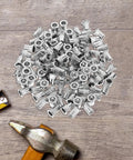 Flat Head Knurled Rivet Nuts Kit Stainless Steel 120 Piece Set Threaded Rivets for Easy Install on wood with ruler and hammer