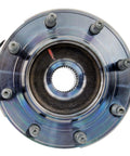 Premium Front Wheel Hub And Bearing Assembly With Wheel Speed Sensor and Wheel Studs, visible mounting holes and high carbon steel finish.