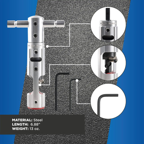 Pro Grade Coax And Hardline Cable Prep Tool That Cores And Strips In One Pass, 500 Kcmil Capable, Built In Three Eighth Inch Drill Adapter